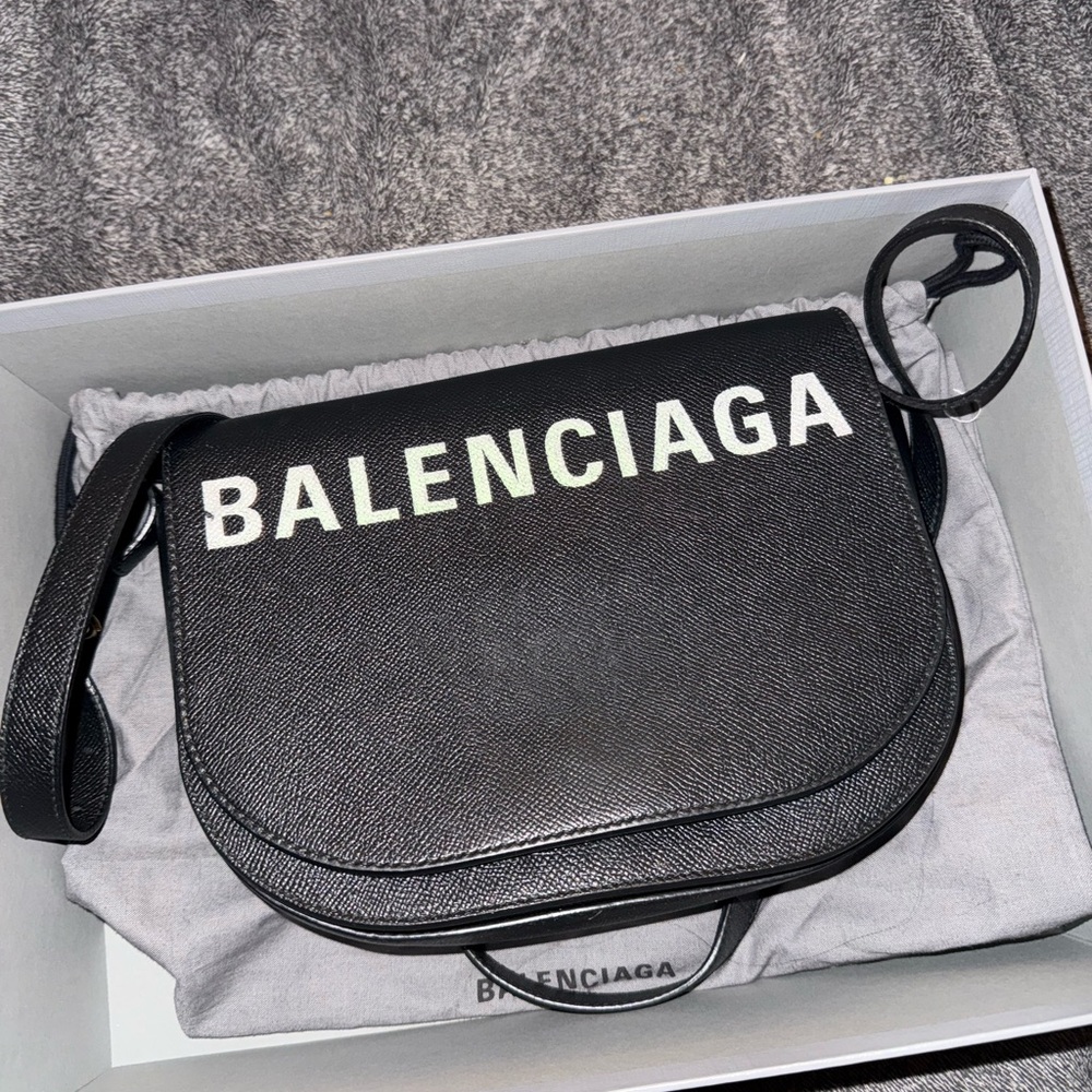Balenciaga Black and White Logo Shoulder Bag